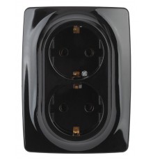 12-2106-06  Розетка 2-ая с заземлением, 16A-250В, IP20, Эра12, чёрный  Б0031233  ЭРА