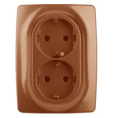 12-2108-14  Розетка 2-ая с заземлением со шторками, 16A-250В, IP20, Эра12, медь  Б0036450  ЭРА