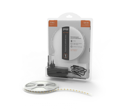 Лента светодиодная Basic в комплекте LED 5050/60 12V 10W/m 700lm/m 3000K 10mm IP20 5m 1/50  BT044  Gauss