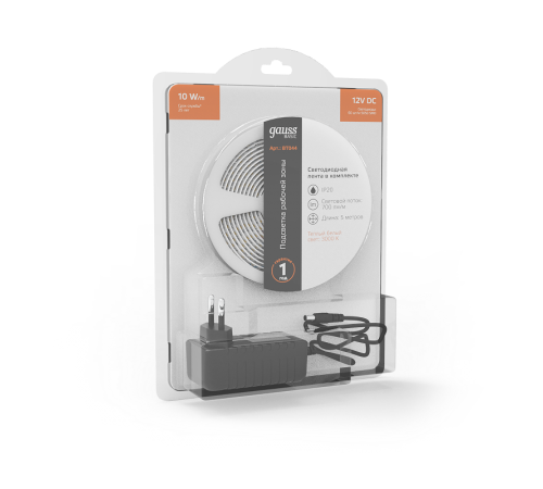 Лента светодиодная Basic в комплекте LED 5050/60 12V 10W/m 700lm/m 3000K 10mm IP20 5m 1/50  BT044  Gauss