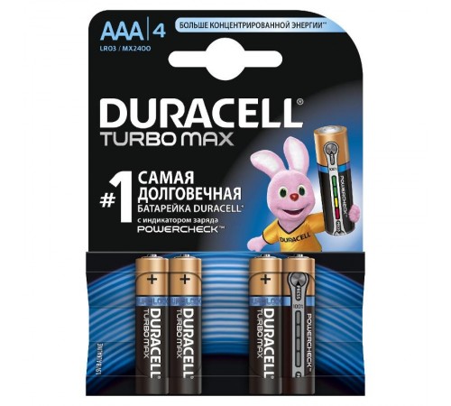 Батарейка щелочная (алкалиновая) (AAA) LR03-4BL TURBO NEW  Б0014051  81549875 Duracell