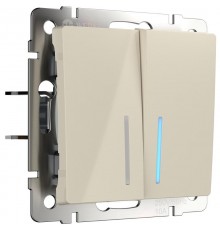 W1120103/ Электроустановочные изделия - Выключатель двухклавишный с подсветкой (слоновая кость)  a051471  Werkel